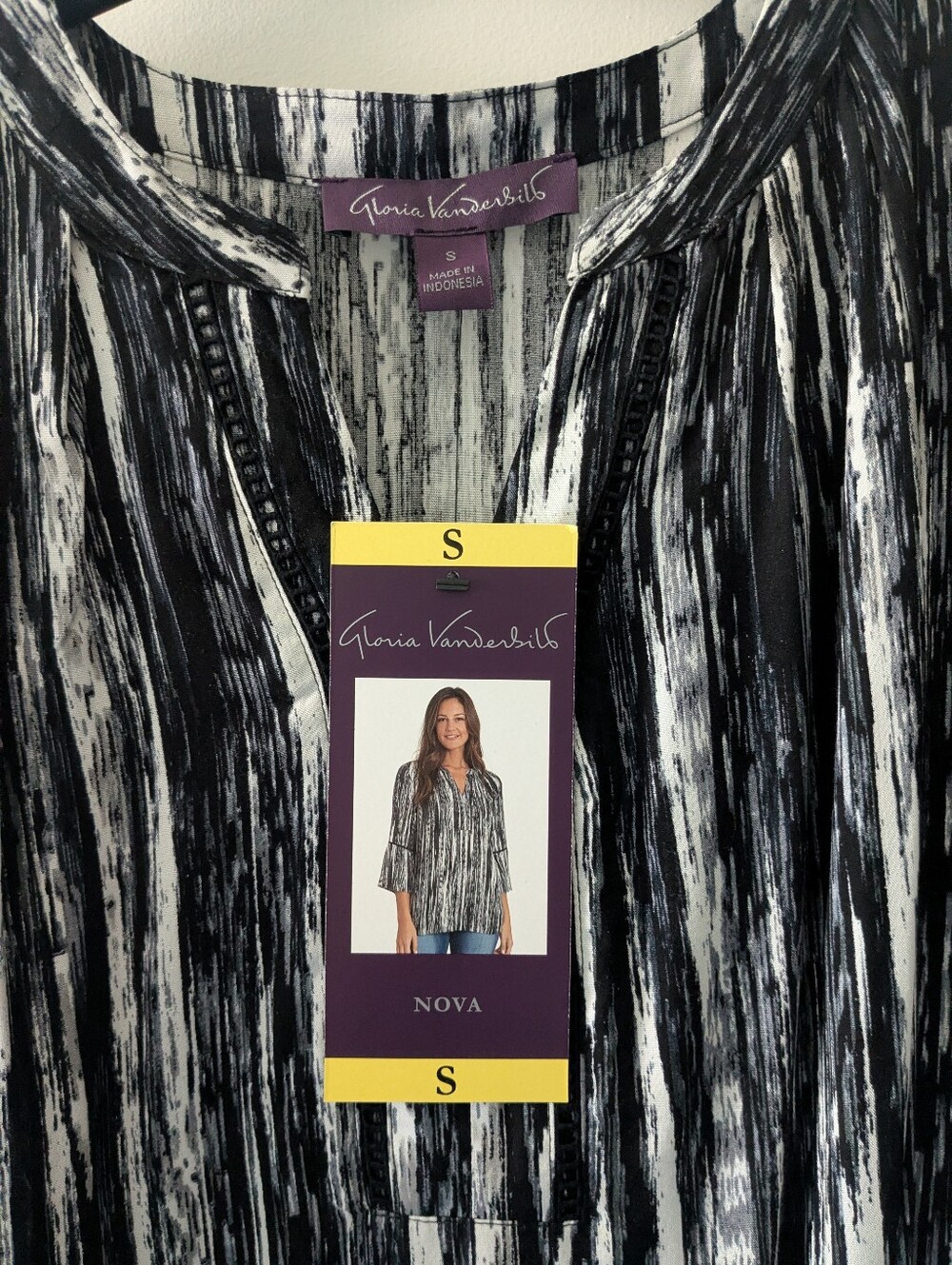 Gloria Vanderbilt Black And White Striped Tunic Bell Sleeves Women's Small NWT